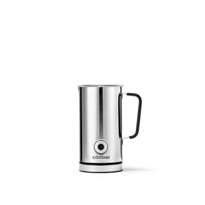 Sjöstrand milk frother in stainless steel – front view