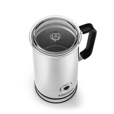 Sjöstrand milk frother in stainless steel – top view