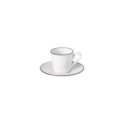 Costa Nova Beja coffee cup & saucer 80 ml in White & Blue stoneware
