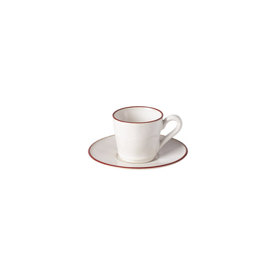 Costa Nova Beja coffee cup & saucer 80 ml in White & Red stoneware