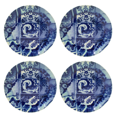 Costa Nova Elements set of 4 salad & dessert plates 21 cm in blue crackle-glaze stoneware